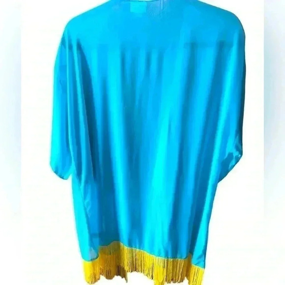 Lularoe Large Monroe kimono - turquoise blue & yellow fringe. NWT.‎ Boho! - Picture 2 of 5